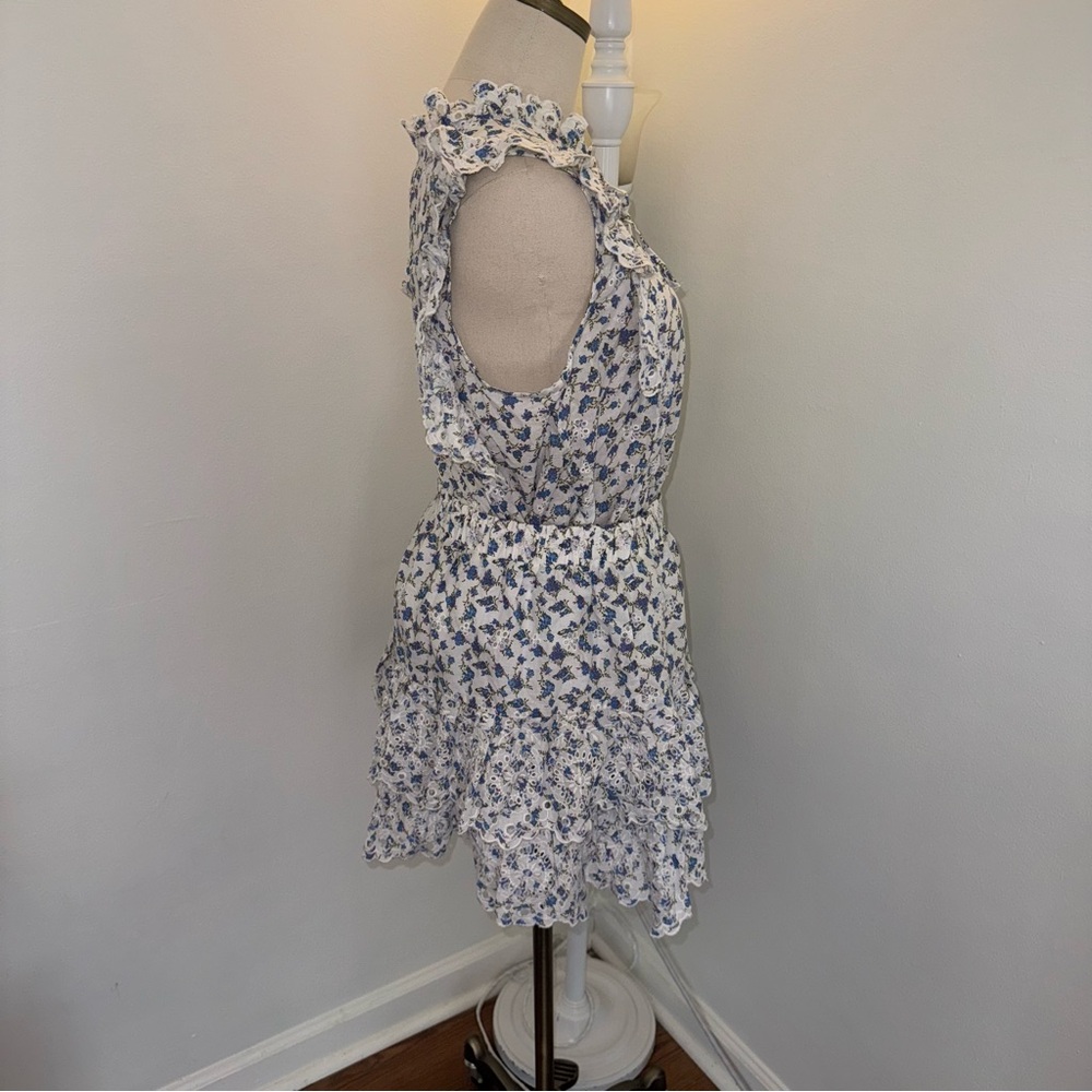 Jennifer & Grace M Blue White Floral Eyelet Embroidered Scalloped Skirt Top Set - Picture 4 of 10